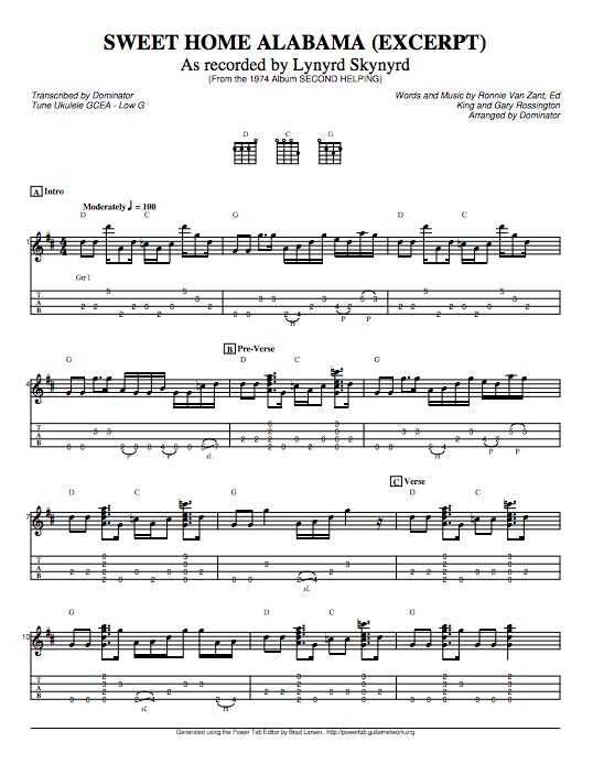  SWEET HOME ALABAMA Ukulele Tabs By Lynyrd Skynyrd On UkuTabs
