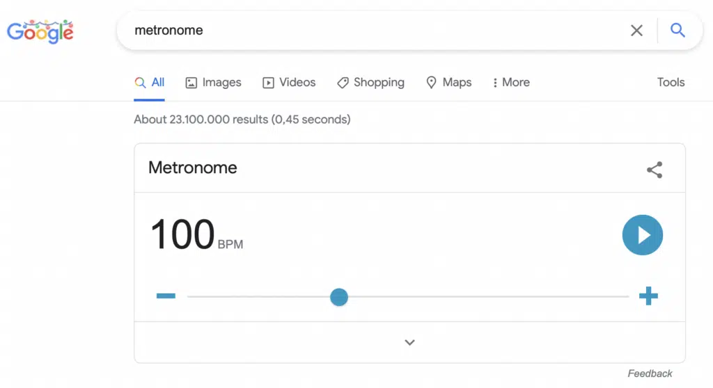 screenshot of the Google metronome feature